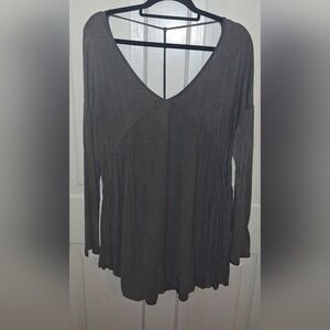 MTS Charcoal Gray Long‎ Sleeve V-Neck T-Strap Tunic Top Women Large